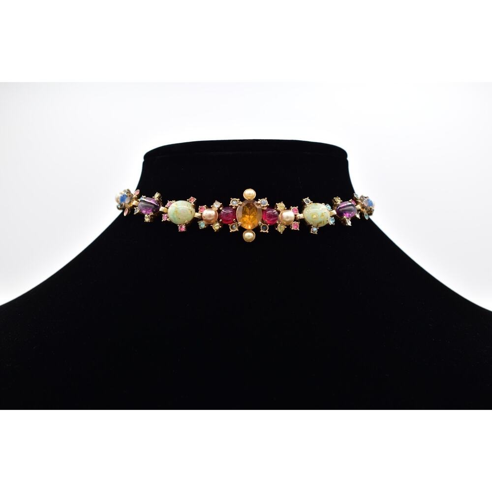 Hollycraft Vintage Cabochon Crystal Choker Necklace Signed Art Deco 1940s BinBL